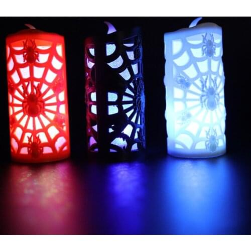 Halloween Flickering Candles with Skull, Spider Web Battery Operated Halloween Themed LED Candles Horror Spooky Decoration