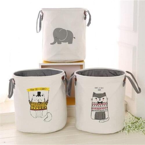 Cartoon Pattern Laundry Hamper Cotton Rope Woven Handbag Canvas Laundry Basket Storage Bag Baby Toys Bin Woven Basket