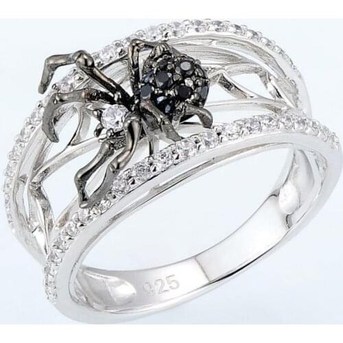 Creative Three-Dimensional Black Spider Web Ring Inlaid Zircon Charm Gift Mens and Womens Fashion Party Jewelry Wholesale