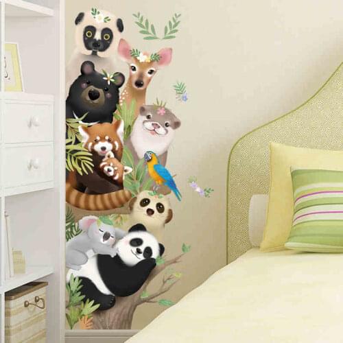Cute Animal Panda Koala Cartoon Vinyl Friends Wall Stickers For Kids Room Kindergarten Classroom Decorative Sticker Art Poster