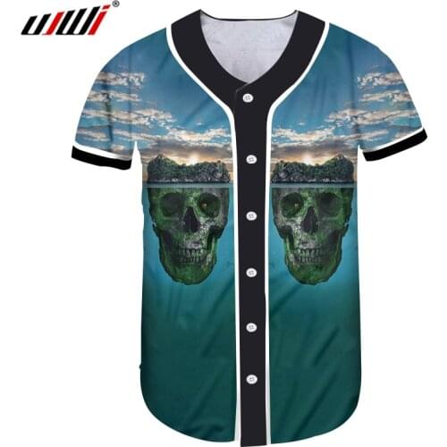 UJWI 3D Terrestrial Ocean Skulls Mens Baseball Shirt Printed Scenery Theme Man T-shirt Unisex Large Size Casual Tshirt