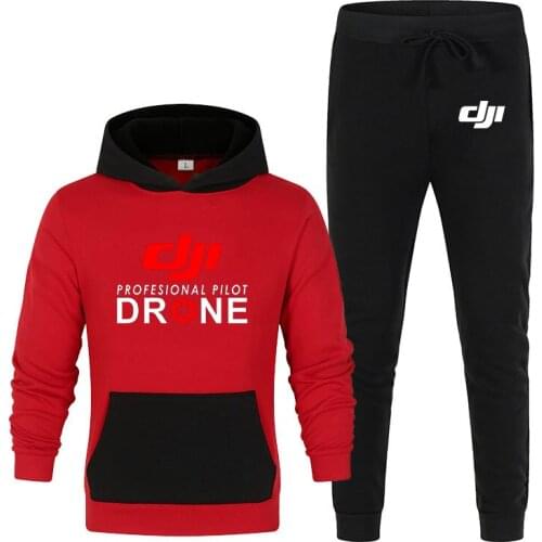 New 2021 Spring Mens DJI Professional Pilot Drone Print 2 Pieces Sets Tracksuit Hooded Sweatshirt+pants Hoodie Sportwear Suit