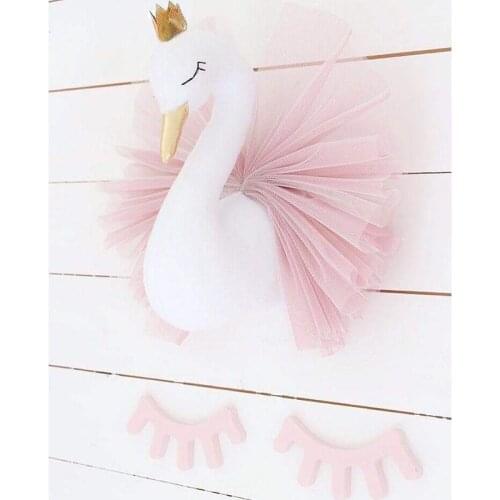 Golden Crown Swan Wall Hanging Decoration Flamingo Ballet tulle Doll Swan Stuffed Toys Animal Head Wall Decor Baby Room Gift