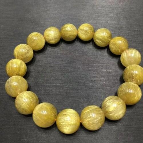 Top Natural Gold Rutilated Titanium Quartz Crystal Bracelet 12.5mm Brazil Woman Man Round Beads Bangle Wealthy AAAAAA