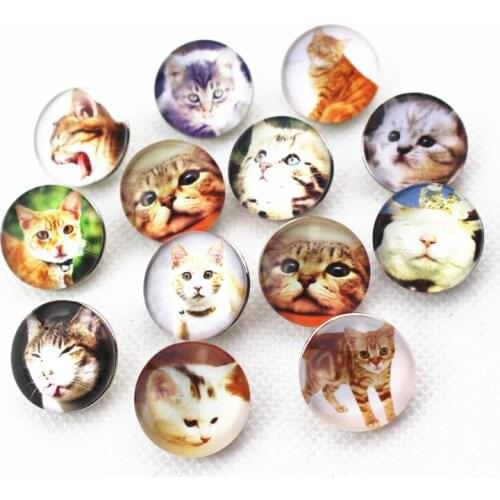 New Arrive 12pcs/lot glass animal 18mm snap buttons cat leather clasp snap button bracelet snap Bangles jewelry