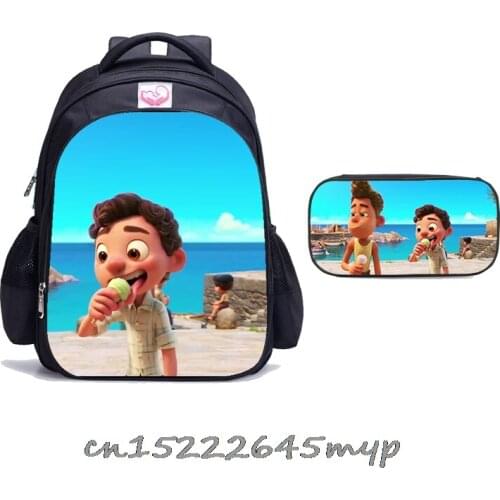 Backpack New movie Luca 3d Print School Backpack With Pen Bag Teenager Knapsack Travel Rucksack Boys Girls Book Bags
