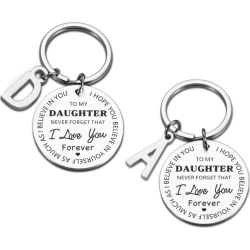 Original A-Z 26 Letters Keychain To My Daughter I Love You Forever Inspirational Gift Keychain Best Gift Idea for Daughter Gifts