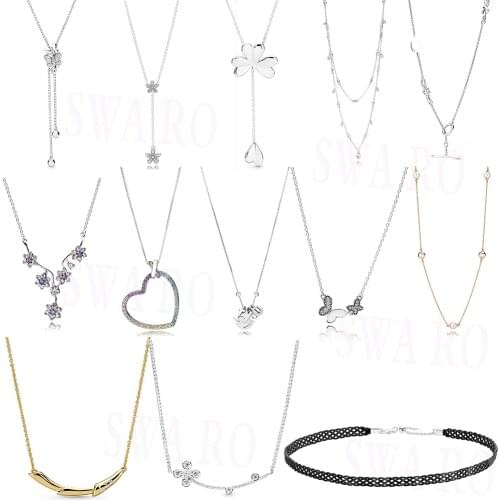 High Quality New Silver 925 Charming Daisies, Forget-me-not, Rainbow Heart Black Woven Collar Necklace Original Ladies Jewelry