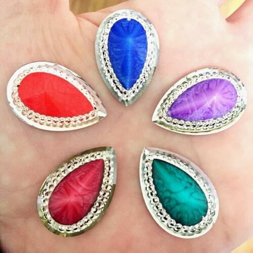 Diy12pcs 20mm *30mm Mixed color retro drop rhinestone clipboard decoration wedding button resin strass.S50A