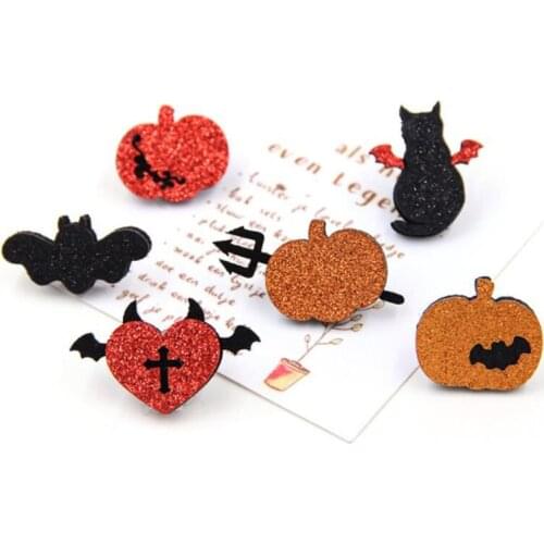 20pcs/lot Kawaii Glitter Halloween Series Patch Creative Pumpkin/Bat/Black Cat Appliques Halloween Earrings Pendant Accessories