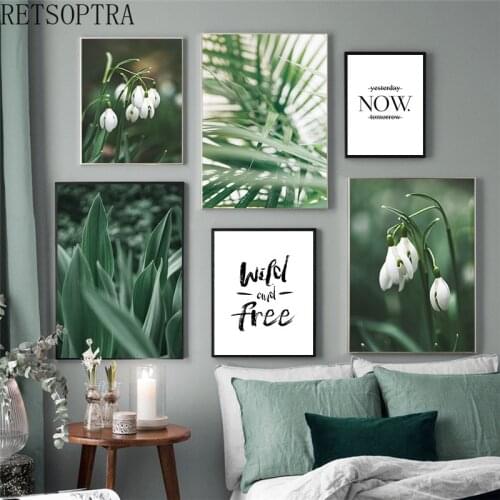 Modern Simple Decorative Canvas Painting Tropical Leaves Green Plant Flower Prints Letter Living Room Decor Wall Art Pictures