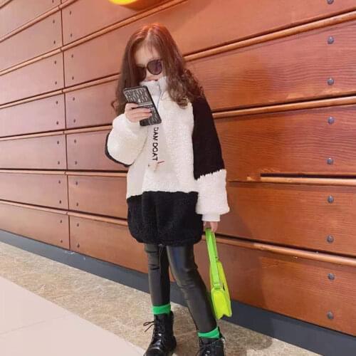 Boys girls children plush and thick woolen sweaters, big childrens casual tops contrast pullovers, medium-length loose jackets