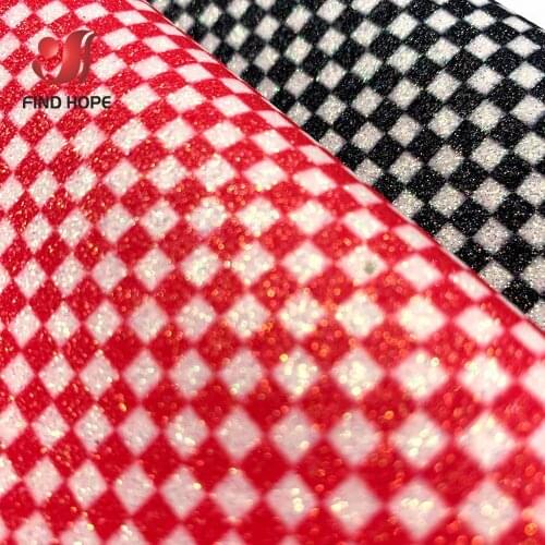 20*30CM Black White Plaid Shiny Glitter Vinyl Synthetic Leather Sewing Fabric For Making Brooches Bags Earring Sheet Craft Decor