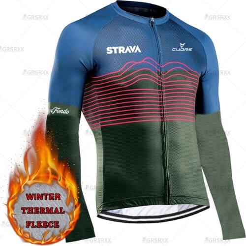 STRAVA Cycling Jersey Pro Cycling Clothing Winter Fleece Sportswear Thermal MTB Long Sleeves Shirts for Men Bicycle Team Wear