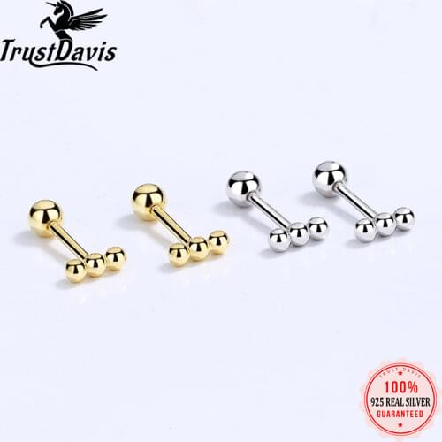 TrustDavis Real 925 Sterling Silver Fashion Sweet Mini Beads Screw Earring For Women Wedding Anniversary Fine Jewelry DA2349