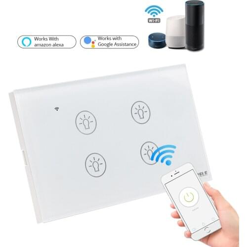 Tuya Smart Wifi Touch Switches Null and Live Line 120 Type Sensitive Led Light Screen Crystal Glass Panel with Alexa Echo Google
