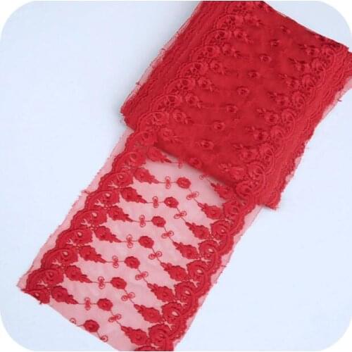 1 Meter High Quality Red Lace Trim Embroidered Bilateral Lace Trimming Embroidery Lace Ribbon DIY Sewing Accessories 15cm