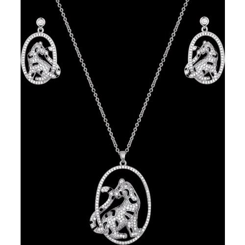 Zlxgirl jewelry brand Jet Enamel Leopard wedding pendants and earring jewelry sets zirconium micro inlay jewelry chain pendant