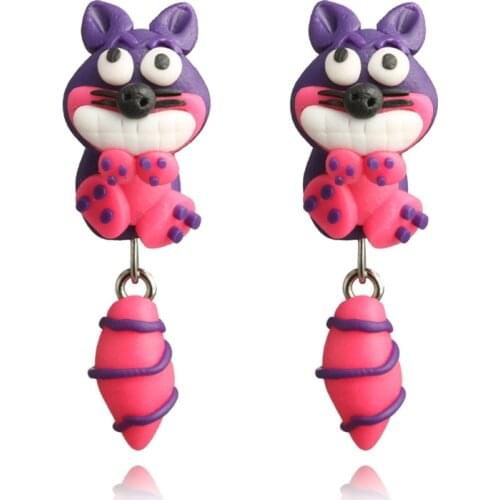 Cartoon Animals Red Purple Funny DIY Little Raccoon Eardrop Unique Design New Soft Pottery Earrings Female Fashion Jewelry Gifts