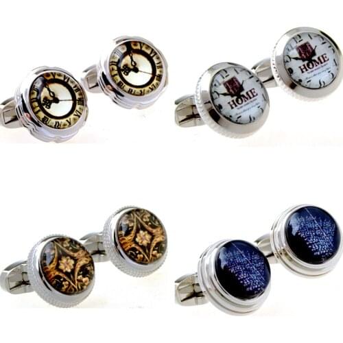 10pairs/lot Retro Round Glass Cufflinks Vintage Clock Flower Pattern Cuff Links Business Style Mens Jewelry Accessory