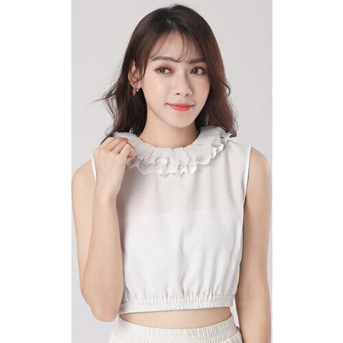 Women Chiffon White Embroidery False Collars Fashion Adjustable Detachable Shirt Fake Collars Blouse Top Half Shirt Decoration