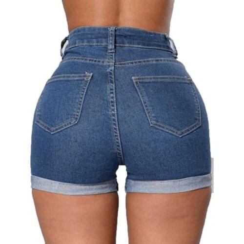 Women Plus Size Sexy Solid Casual Denim Shorts 2021 High Waist Slim Elastic Classic Shorts Female Blue Crimping Short Jeans Pop