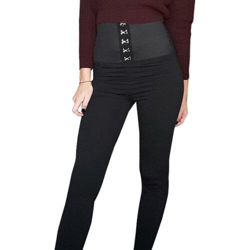 Womens Leggings High Waisted Metal Buckle Hip-Fitting Tight Pants Pencil