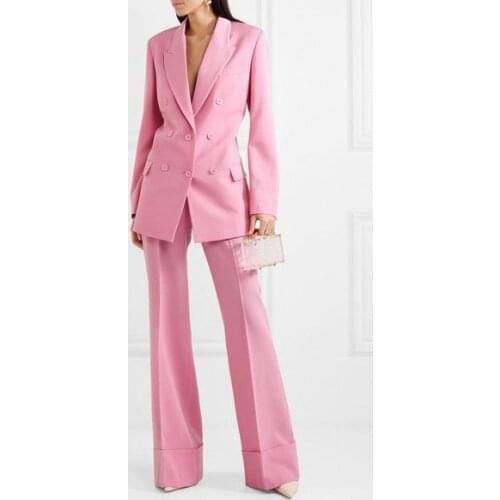 Pink Womens Suit Office Set Slim Fit Formal Business Fashion Casual Plus Size Single Breasted Jacket Blazer and Wide Leg Pants