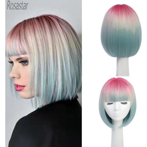 Rosa Star Special Colorful Bob Wig With Bangs For Women High Quality Synthetic Hair Cosplay Party Wigs