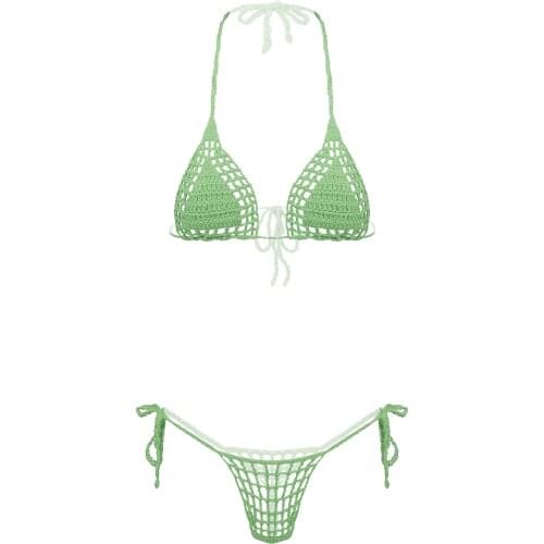 Women Handmade Crochet Micro Bikini Set Sexy Lingerie Set Mini Bikini Sunbathing Micro Swimwear Beachwear Bathing Swimsuit