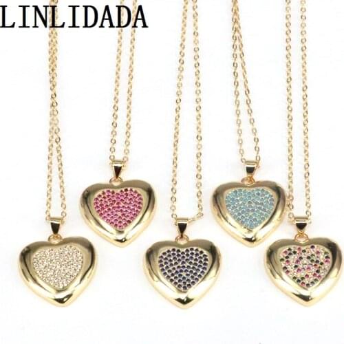 10Pcs New Style Rainbow CZ Heart Pendant Necklace Gold Color Chain Party Wedding Necklace Jewelry Girls Gift