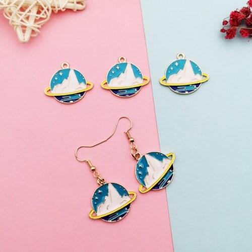 10pcs/pack Circle Snow Mountain Enamel Charms Pendants for Jewelry Making Earring Bracelet Floating Golden Base DIY Gift 24*27mm