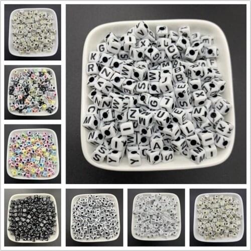 100pcs 5x5mm Letter Spaced Beads Square Shape Alphabet Letter Beads Charms Bracelet Necklace For Jewelry Making Accessories