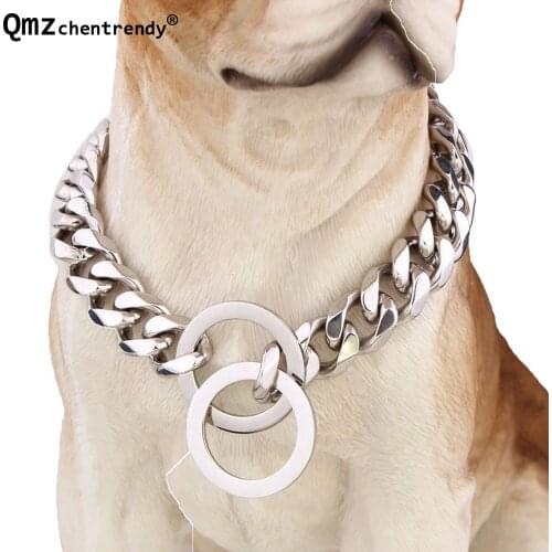 15mm wide 12-34 inch Tone Double Curb Cuban Necklace Rombo Chain Link 316L Stainless Steel Dog Chain Collar Drop Shipping