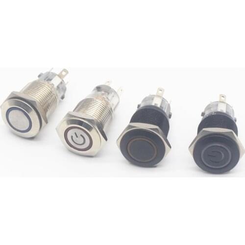 16mm Waterproof Oxidized Black Metal Button Switch with LED Lamp Momentary Latching PC Power Switch 3V 5V 6V 12V 24V 220V
