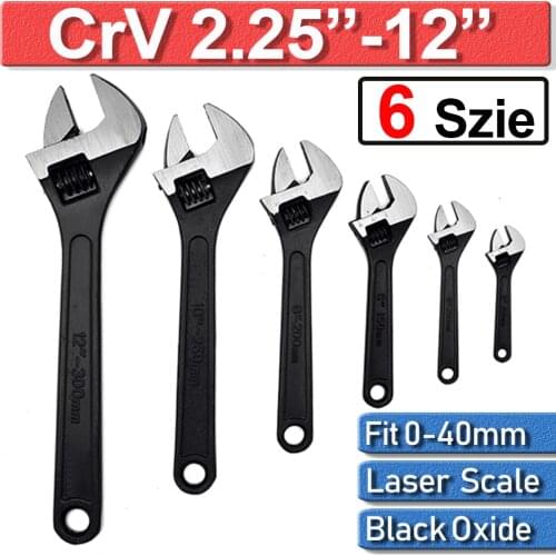 2.5-12inch Adjustable Wrench Black Oxide Forged Hardened Chrome Vanadium CrV Wrench Quick Metal Repair Wrench Spanner Hand Tool