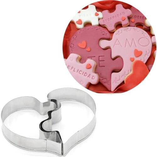 2pcs/set Love Puzzle Cookie Cutter 3D Stainless Steel Heart Shape Wedding Cake Decorating Tools DIY Pastry Biscuit Baking Molds