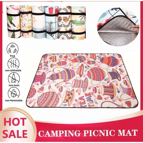 200CM Foldable Portable Family Ethnic Cartoon Style Thicken Waterproof Picnic Beach Mat Camping Tent Travel Child Playing Pad