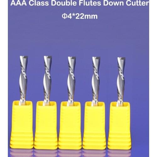 3pc 4x22mm Two flute down-cut spiral endmills, left hand cutting bit for plastic, pvc, acrylic, MDF, Aluminum woodworking bit