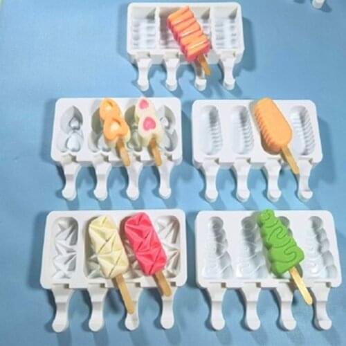 4 Cavity 3D Silicone Ice Cream Mold 4 Cell Ice Cube Tray Popsicle Maker DIY Homemade Freezer Ice Lolly Mould Home Kitchen