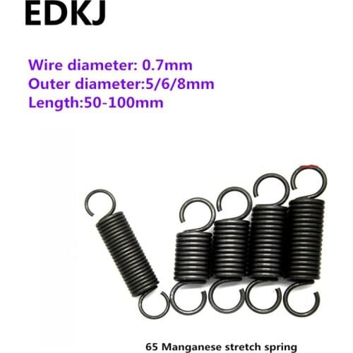 5pcs 0.7 seriesStretch spring 65 manganese Spring stretch with hook small pull spring 5/6/8mm long 50 60 80 90 100 high-strengt