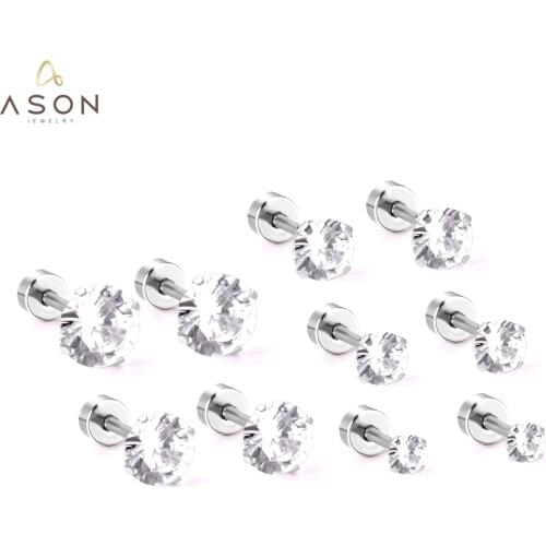 ASONSTEEL Trendy 3-7mm 5pairs/set Stainless Steel Round Cubic Zirconia Earrings Screw Stud Earring for Women Girls Gift Jewelry