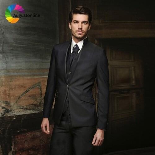 Black Stand Collar Men Suits For Wedding Bridegroom Prom Regular Fit Formal Blazer Tuxedo 2018 Terno Masculino Best Man 3 Pieces