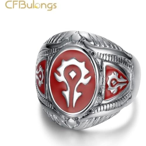 CFBulongs Personality Domineering Red And Black World Of Warcraft Logo Men Ring Titanium Steel Men Alliance Hegemony Ring Game