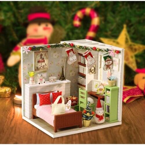 DIY Miniature Dollhouse Furniture Christmas Wooden Doll House With LED Light Kits Gift Assemble Handmade Crafts Toys lelakaya
