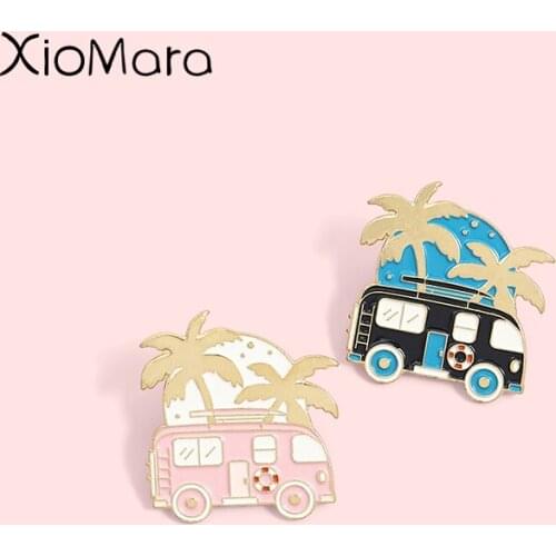 Travel Bus Enamel Pin Pink Blue Happy Bus Camper Lapel Badge Hat Shirt Brooch Adventure Jewelry Fun Gift Kids Friends