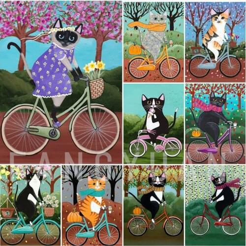 Cartoon Black Cat Bicycle Diamond Painting Cross Stitch Set 5D Diy Full Square Round Diamond Embroidered Mosaic Home Decor