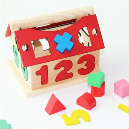 Blocks Wood House Shape Matching Puzzle Toy Kids Intellectual Developmental Building Baby Educational Toys
