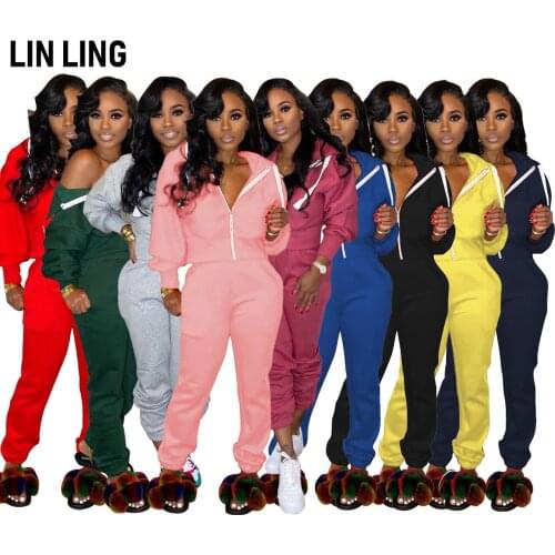 Casual Long Sleeve Drawstring Hooded Short Zipper Sweater Overall Female Solid Soft Pants Simple Two Piece Set