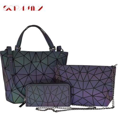 3Pcs Set Women Shoulder Bag Luxury Handbag Designer Folding Crossbody Bag Female Purse And Wallet For Ladies Luminous Color Tote